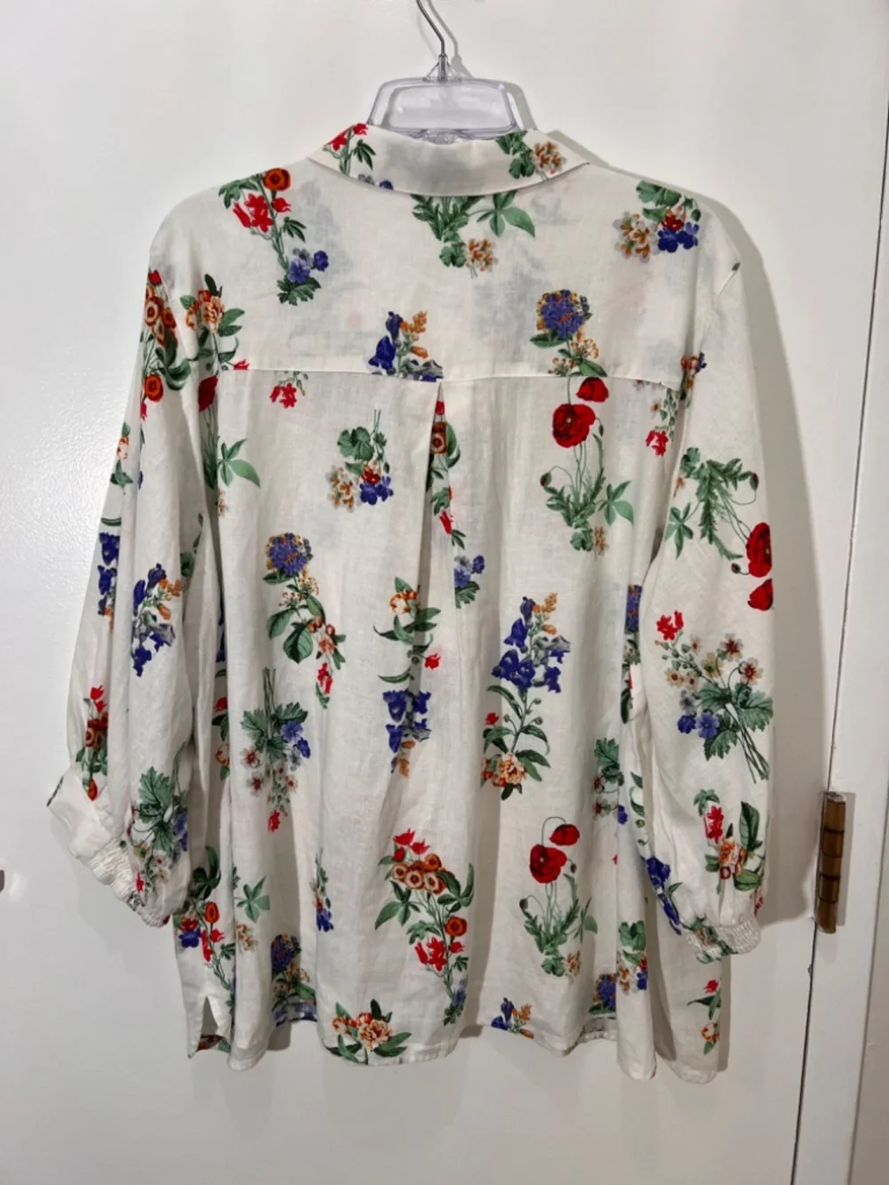 Ali Miles FloralPrint Point Collar Elbow Baloon Sleeve Button down Plus Size 2X - Picture 2 of 12